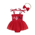 thumbnail image 1 of Elippeo Baby Girl Summer Jumpsuit 3 6 12 18 24 Months 4th of July Letter Print Sleeveless Romper Dress and Headband Set Cute Fashion Clothes Outfits, 1 of 10