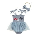 thumbnail image 1 of Elippeo Baby Girl Summer Jumpsuit 3 6 12 18 24 Months 4th of July Letter Print Sleeveless Romper Dress and Headband Set Cute Fashion Clothes Outfits, 1 of 10