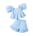 thumbnail image 1 of Elippeo Baby Girl Summer Outfits 2 3 4 5 6 7 Years Short Sleeve Bow Front Ruffle Tops + Shorts Set Toddler 2Pcs Clothes, 1 of 8