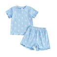 thumbnail image 1 of Elippeo Baby Girl Summer Outfits 6 12 18 24 Months 3 4 Years Short Sleeve Lettuce Trim Floral Tops + Shorts Set Infant Clothes, 1 of 9