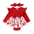 thumbnail image 1 of Elippeo Baby Girl Valentine's Day Outfits 3M 6M 9M 12M 18M Long Sleeve Bear Print Romper Dress with Headband Set Infant Clothes, 1 of 10