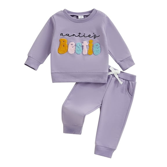 Elippeo Baby Girls 2-piece Outfit, Long Sleeve Crew Neck Embroidery Letters Sweatshirt with Elastic Waist Sweatpants Fall Clothes 3 6 12 18 24 Months 3 Years