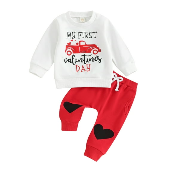 Elippeo Baby Girls 2PCS Pants Sets 6M 12M 18M 24M Long Sleeve Letter Truck Print Sweatshirt Drawstring Pants Sets
