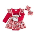 thumbnail image 1 of Elippeo Baby Girls 2Pcs Christmas Outfits Long Sleeve Santa/Gingerbread Romper Dress + Headband Set Newborn Clothes 3 6 9 12 18 Months, 1 of 9