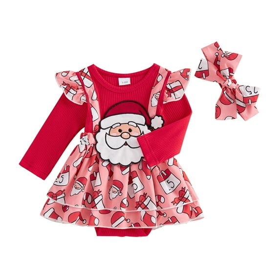 Elippeo Baby Girls 2Pcs Christmas Outfits Long Sleeve Santa/Gingerbread Romper Dress + Headband Set Newborn Clothes 3 6 9 12 18 Months