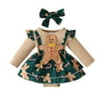 thumbnail image 1 of Elippeo Baby Girls 2Pcs Christmas Outfits Long Sleeve Santa/Gingerbread Romper Dress + Headband Set Newborn Clothes 3 6 9 12 18 Months, 1 of 9