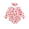 thumbnail image 1 of Elippeo Baby Girls 2Pcs Halloween Outfits Ruffle Long Sleeve Pumpkin Print Romper with Headband Set Newborn Clothes 3 6 9 12 Months, 1 of 8