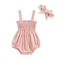 thumbnail image 1 of Elippeo Baby Girls 2Pcs Summer Outfits 3 6 12 18 Months Sleeveless Frill Smocked Strap Romper with Headband Set, 1 of 10