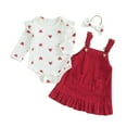 thumbnail image 1 of Elippeo Baby Girls 3Pcs Spring Outfits 3 6 9 12 18 24 Months Heart Print Romper + Suspender Skirt + Headband Set Newborn Clothes, 1 of 10
