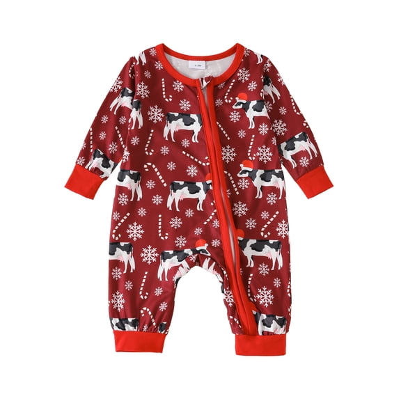 Elippeo Baby Girls Autumn Casual Jumpsuit Long Sleeve Cattle Head/Cow/Cactus Print Oblique Zipper Romper 3 6 12 18 24 Months