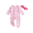 thumbnail image 1 of Elippeo Baby Girls Autumn Footed Jumpsuit 3 6 12 18 Months Long Sleeve Crew Neck Bow Print Oblique Zipper Romper with Headband, 1 of 8