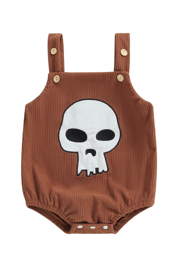 Baby Girls Boys Halloween Romper 3 6 9 12 Months Sleeveless Pumpkin/Bat/Ghost Embroidery Casual Overalls
