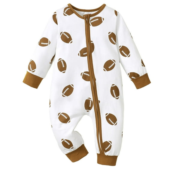 Elippeo Baby Girls Boys Romper 3 6 12 18 Months Rugby Print Long Sleeve Crew Neck Jumpsuits Fall Casual Clothes Infant Bodysuits
