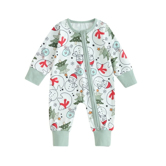 Elippeo Baby Girls Boys Rompers Christmas Clothes 3M 6M 12M 18M Patchwork Christmas Tree Print Zipper Long Sleeve Jumpsuits Toddler Fall Bodysuits