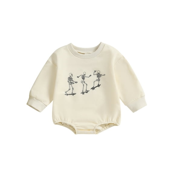 Elippeo Baby Girls Boys Sweatshirts Rompers 3 6 12 18 Months Halloween Clothes Skeleton Print Long Sleeve Toddler Fall Bodysuits