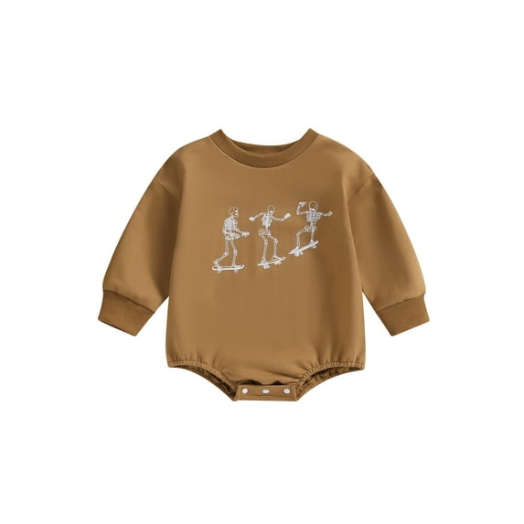 Elippeo Baby Girls Boys Sweatshirts Rompers 3 6 12 18 Months Halloween Clothes Skeleton Print Long Sleeve Toddler Fall Bodysuits