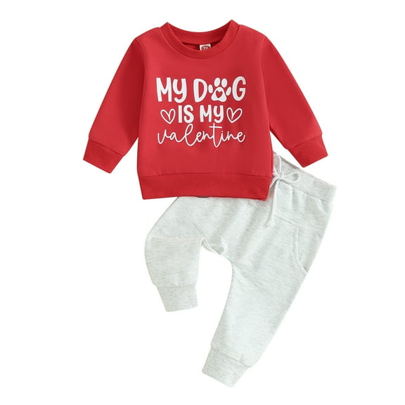 Elippeo Baby Girls Boys Valentine's Day Outfits 6M 12M 18M 24M Letter Print Crew Neck Long Sleeve Sweatshirts and Long Pants 2Pcs Clothes Set