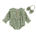 thumbnail image 1 of Elippeo Baby Girls Floral Baby Girls Romper 3M 6M 9M 12M Autumn Cotton Casual Kids Clothes Long Sleeve Crewneck Princess Jumpsuit with Headband Set, 1 of 10