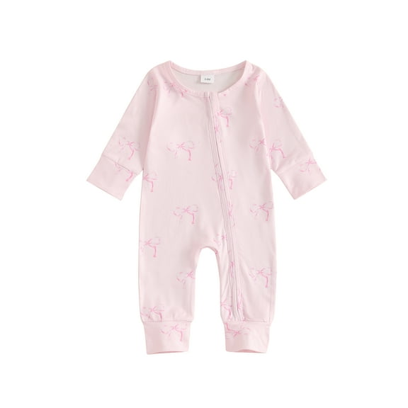 Elippeo Baby Girls Jumpsuit, Long Sleeve Crew Neck Flower/Pumpkin/Bow Print Zipper Closure Casual Romper Clothes 3 6 12 Months