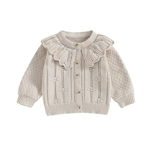 Elippeo Baby Girls Knitted Cardigan Sweater 3M 6M 12M 18M 24M Cute Doll Collar Crochet Button Closure Clothes Outerwear Winter Kids Tops Outfits