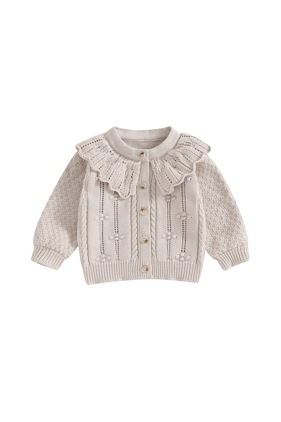 Baby Girls Knitted Cardigan Sweater 3M 6M 12M 18M 24M Cute Doll Collar Crochet Button Closure Clothes Outerwear Winter Kids Tops Outfits