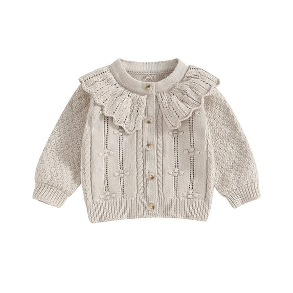 Elippeo Baby Girls Knitted Cardigan Sweater 3M 6M 12M 18M 24M Cute Doll Collar Crochet Button Closure Clothes Outerwear Winter Kids Tops Outfits