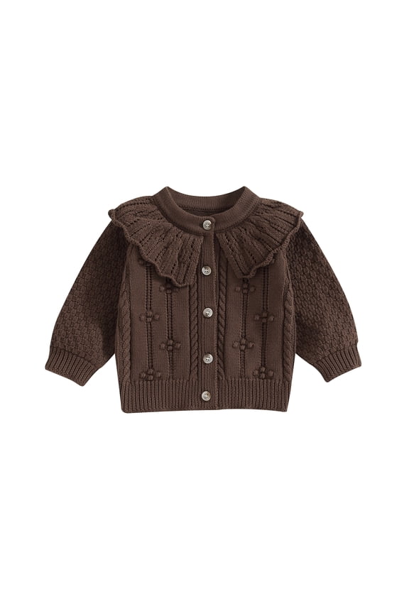 Baby Girls Knitted Cardigan Sweater 3M 6M 12M 18M 24M Cute Doll Collar Crochet Button Closure Clothes Outerwear Winter Kids Tops Outfits
