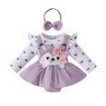 thumbnail image 1 of Elippeo Baby Girls Rompers Dress 3 6 9 12 18 Months Heart Print Fox Embroidered Long Sleeve Skirt Hem Jumpsuits Fall Clothes Bodysuits with Headband, 1 of 10