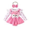 thumbnail image 1 of Elippeo Baby Girls Rompers Dress 3 6 9 12 18 Months Heart Print Fox Embroidered Long Sleeve Skirt Hem Jumpsuits Fall Clothes Bodysuits with Headband, 1 of 10