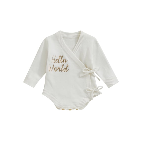 Elippeo Baby Girls Sweater Romper Letter Embroidery Tie up Long Sleeve Jumpsuits for Newborn Infant Toddler Fashion Clothes