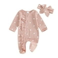thumbnail image 1 of Elippeo Baby Girls Valentine's Day Jumpsuit 3M 6M Long Sleeve Crew Neck Heart Print Ruffle Zipper Romper with Headband, 1 of 10