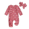 thumbnail image 1 of Elippeo Baby Girls Valentine's Day Jumpsuit 3M 6M Long Sleeve Crew Neck Heart Print Ruffle Zipper Romper with Headband, 1 of 10