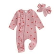 thumbnail image 1 of Elippeo Baby Girls Valentine's Day Jumpsuit 3M 6M Long Sleeve Crew Neck Heart Print Ruffle Zipper Romper with Headband, 1 of 10
