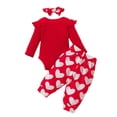 thumbnail image 1 of Elippeo Baby Girls Valentine's Day Outfit Ruffles Long Sleeves Romper and Heart Print Pants with Belt Headband Set Cute Clothes 3 6 12 18 24 Months, 1 of 9