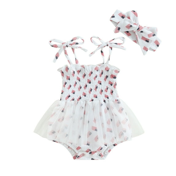 Elippeo Baby Infant Baby Girl Clothes 3M 6M 12M 18M Romper Set, Independence Day Newborn Baby Lace Dress 0-18Months