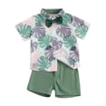 thumbnail image 1 of Elippeo Baby Kids Boys Shorts Set 6 12 18 24 Months 3 4 Years Short Sleeve Leaves Deer Tiger Print Shirt with Shorts Summer Outfit, 1 of 10