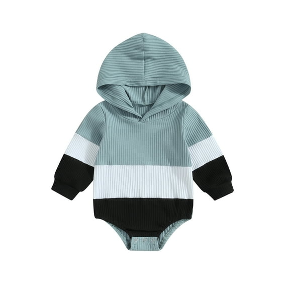 Elippeo Baby Long Sleeve Jumpsuit 6M 12M 18M 24M 3Y Contrast Color Toddler Ribbed Hooded Rompers for Newborn Infant Cute Clothes