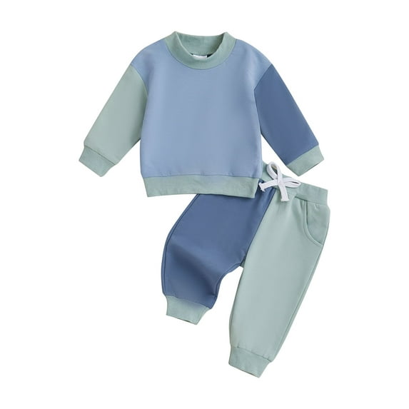 Elippeo Baby Pants Set 6 12 18 24 Months 3 Years Contrast Color Long Sleeve Crew Neck Sweatshirt with Sweatpants 2-piece Outfit for Girls Boys