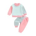 thumbnail image 1 of Elippeo Baby Pants Set 6 12 18 24 Months 3 Years Contrast Color Long Sleeve Crew Neck Sweatshirt with Sweatpants 2-piece Outfit for Girls Boys, 1 of 9