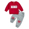 thumbnail image 1 of Elippeo Baby Pants Set, Long Sleeve Crew Neck Embroidery Letters Sweatshirt with Heart Pants 2-piece Outfit for Valentines Day 6 12 18 24 Months 3 Years, 1 of 9