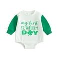thumbnail image 1 of Elippeo Baby Romper 3M 6M 12M 18M  St Patricks Day Long Sleeve Crew Neck Shamrock Letters Print Fall Bodysuit Clothes for Girls Boys, 1 of 10