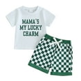 thumbnail image 1 of Elippeo Baby Shorts Set 3M 6M 12M 18M 24M 3Y St Patricks Day Short Sleeve Crew Neck Letters Print T-shirt with Plaid Shorts 2-piece Outfit, 1 of 10