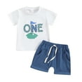 thumbnail image 1 of Elippeo Baby Shorts Set 6 12 18 Months Short Sleeve Crew Neck Letters Print T-shirt with Shorts One Year Old Birthday Outfit, 1 of 10