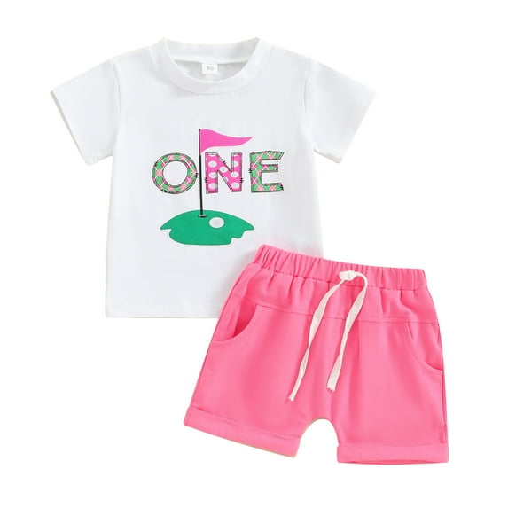 Elippeo Baby Shorts Set 6 12 18 Months Short Sleeve Crew Neck Letters Print T-shirt with Shorts One Year Old Birthday Outfit