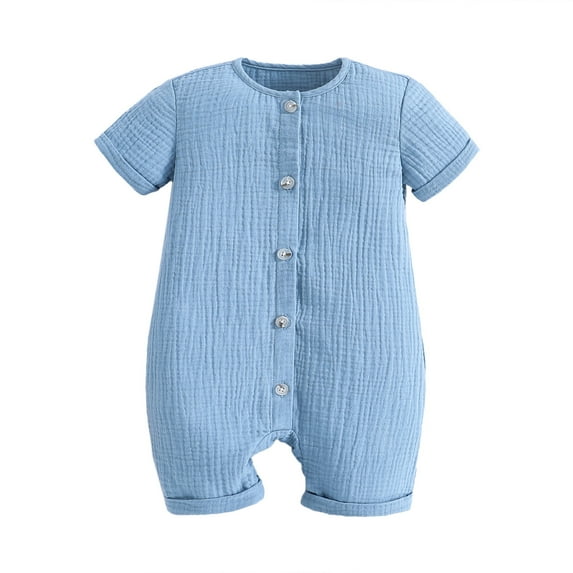 Elippeo Baby Summer Short Sleeve Romper 1 3 6 9 12 18 Months Solid Color Front Button Newborn Jumpsuit for Toddler Boy Girls Cute Clothes
