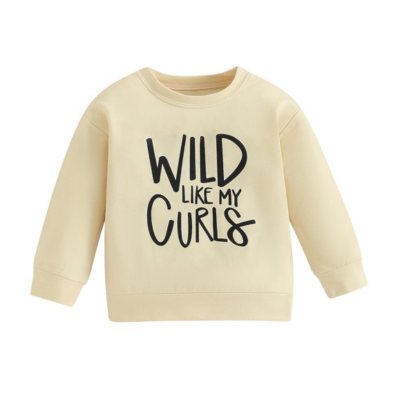 Elippeo Baby Sweatshirt 1Y 2Y 3Y 4Y 5Y 6Y Tops with WLID LIKE MY CURLS Letter Print, Classic Round Neck Spring Clothing