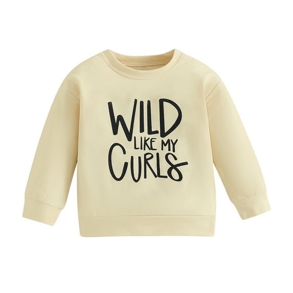 Elippeo Baby Sweatshirt 1Y 2Y 3Y 4Y 5Y 6Y Tops with WLID LIKE MY CURLS Letter Print, Classic Round Neck Spring Clothing