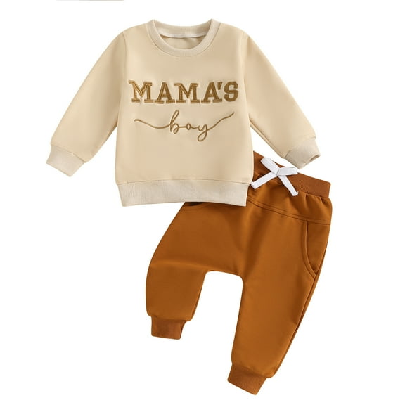 Elippeo Boys Autumn 2PCS Outfit Sets Long Sleeve O Neck Letter Embroidery Tops Drawstring Pants Sets 6 12 18 24 Months 3 Years