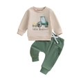 thumbnail image 1 of Elippeo Boys Autumn 2PCS Outfit Sets Long Sleeve O Neck Letter Tractor Print Tops Solid Color Pants Sets  6 12 18 24 Months 3 Years, 1 of 9
