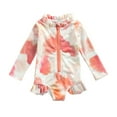 thumbnail image 1 of Elippeo Children One-piece Tie-dye Swimsuit 0-5 Years Girls Long Sleeve O-neck Zip-up Swimwear with Ruffles, 1 of 10